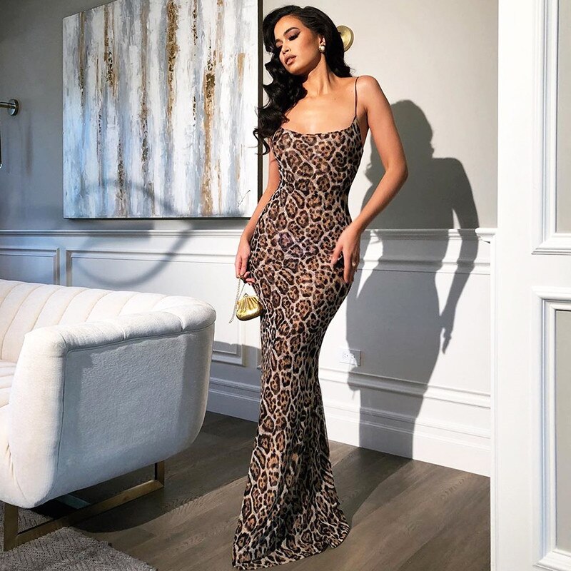 Sexy Leopard Backless Long Maxi Dress ...